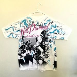 Vintage 90's NEIL DIAMOND In The Round Tour T-SHIRT All Over Print Concert XL